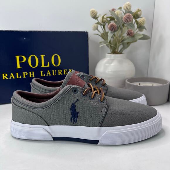 Polo Ralph Lauren Faxon Low Grey Canvas Lace Up Sneakers Men's US 9D NWB - Picture 1 of 10